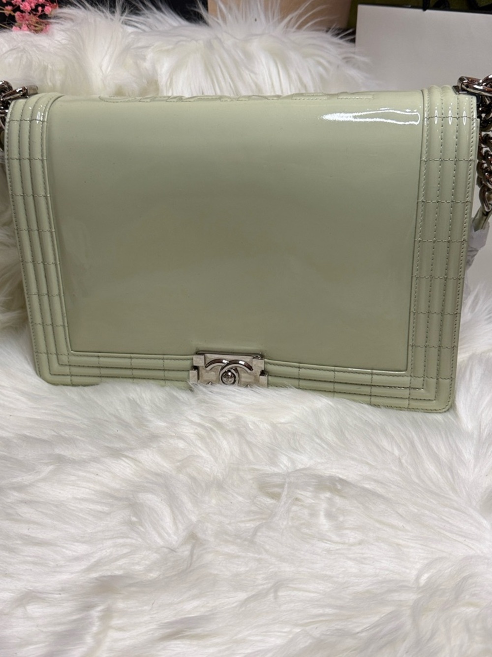 Rare Chanel Light Green Patent Leather Le Boy
